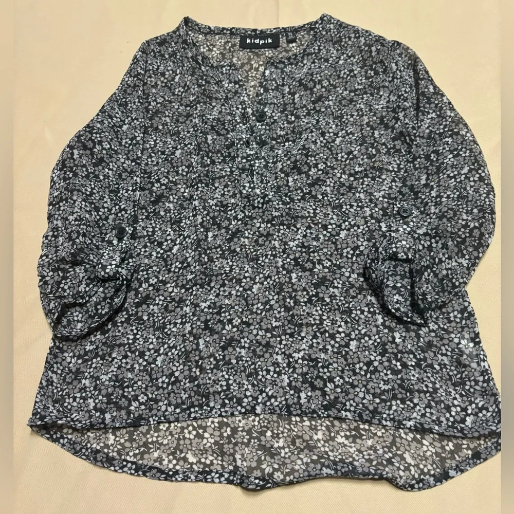 Kidpik‎ Black, White, Gray Floral Sheer Blouse